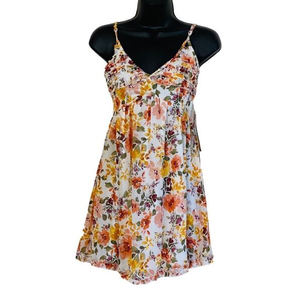 Trixxi Ruffled Spaghetti Strap Sleeveless Floral Print Mini Dress Sz XS NWT - Picture 3 of 15